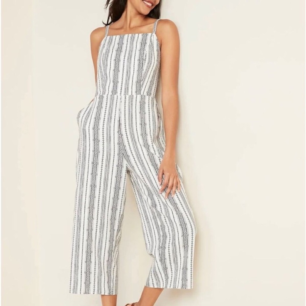 •SOLD• Old Navy | Linen-Blend Wide Leg Geometric-Stripe Cami Jumpsuit Size XS